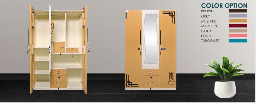 Premium 2 Door Steel Almirah with Mirror & Multi Lockers