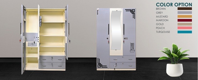 Premium 2 Door Steel Almirah with Mirror & Drawers